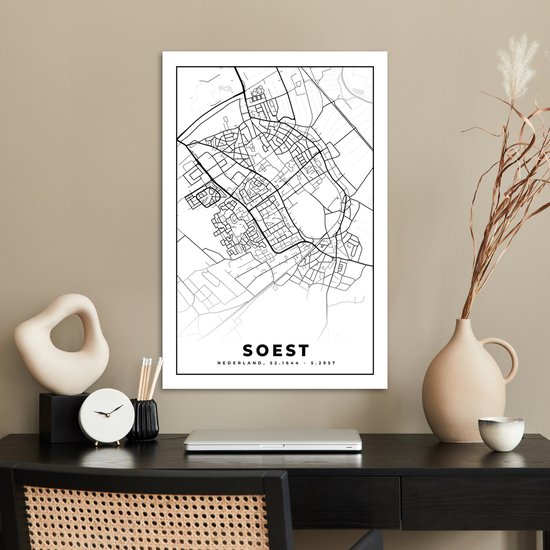 Poster Carte - Soest - Zwart - Wit - 40x60 cm