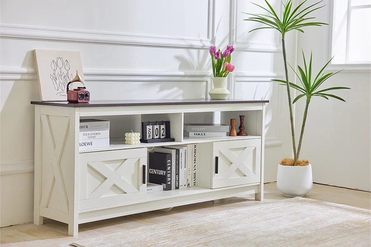 Gran Vida TV Meubel Met Stopcontact & USB-poort 3 Open Planken Modern Landelijk 150 x 40 x 65 5 cm