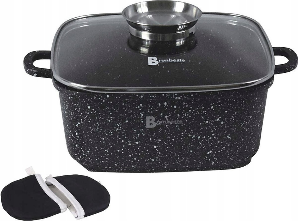 Brunbeste Aluminium Braadpan / Pan met Marmercoating / Pan 6.5L - 28cm - Met Glazen Deksel