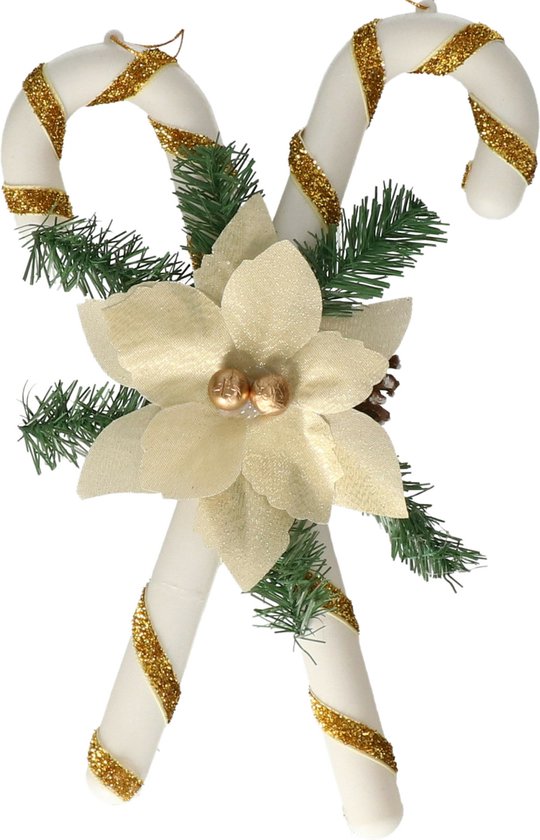 Gerimport Décoration cannes de bonbon - plastique - 35 x 25 cm - blanc/or - décorations de Noël