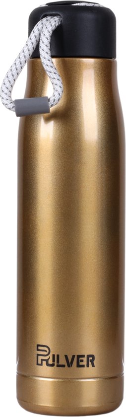 Pulver® - RVS Thermosfles / Drinkfles – BPA Vrij – 550 ml - Waterfles met draaidop – Drinkfles – Dubbele isolatie - Thermosbeker - Anti Lek - Goud