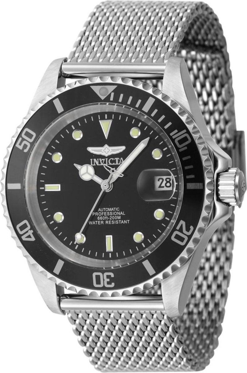 Invicta Pro Diver 47720 Heren Horloge - Waterdicht - Analoog - Automatisch Uurwerk - Roestvrij Staal met zwarte Wijzerplaat - 40mm