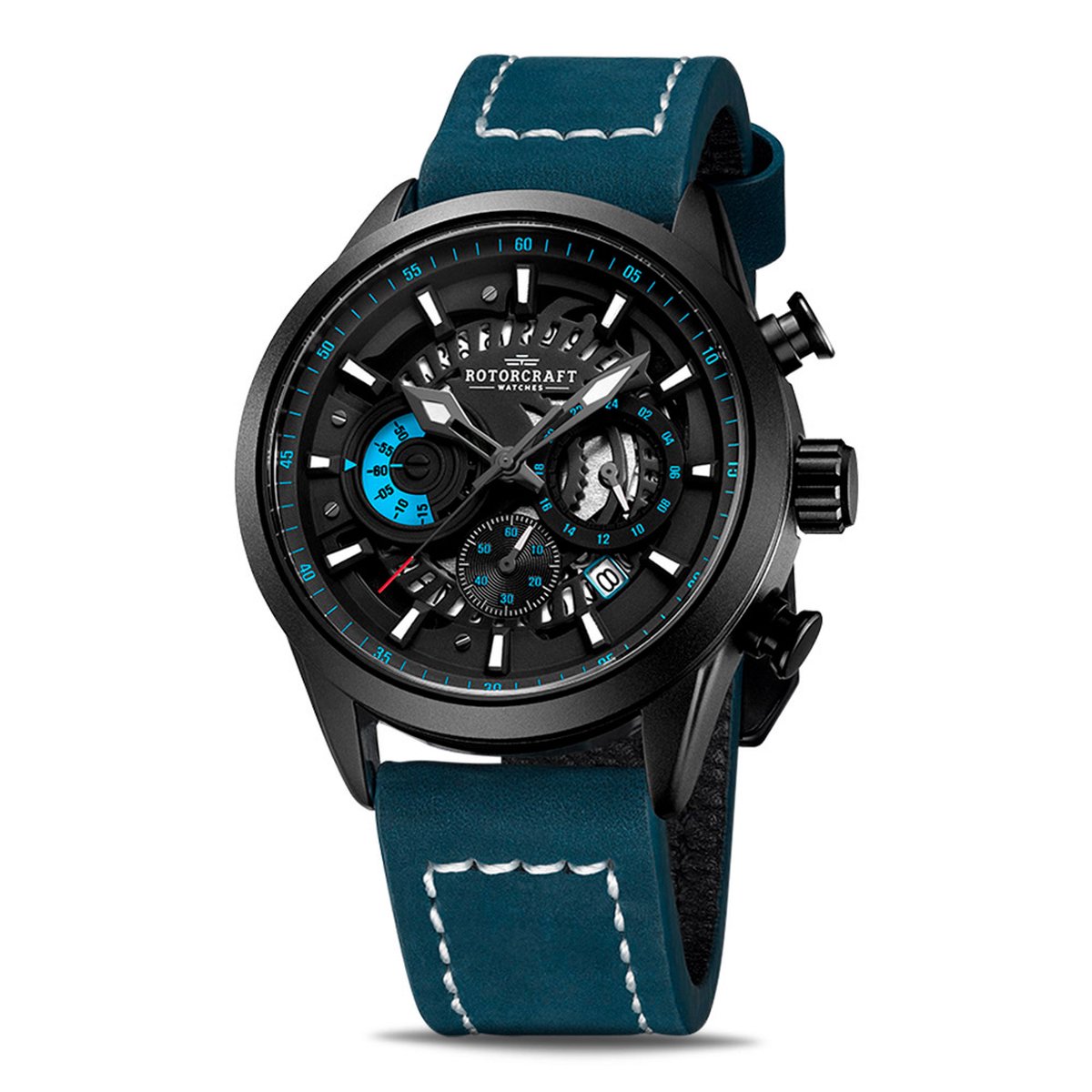 Rotorcraft Watches - Cockpit - RC2207 - herenhorloge chronograaf - zwart en blauw - 44 mm