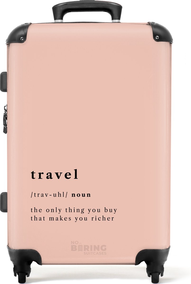 NoBoringSuitcases.com® - Koffer groot - Rolkoffer lichtgewicht - Roze met 'travel' definitie - Reiskoffer met 4 wielen - Grote trolley XL - 20 kg bagage