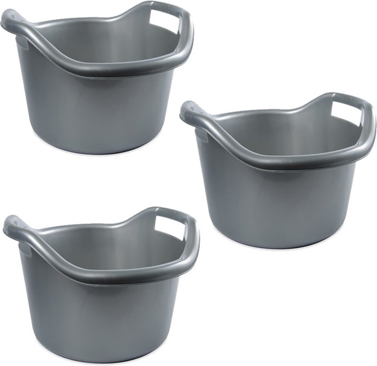 Goedkoopste 5x Schoonmaakemmers afwasteilen met hengsels 6 liter zilver 29 x 19 cm - Emmers - Kunststof/plastic emmer/afwasbak met hengsels/handvatten