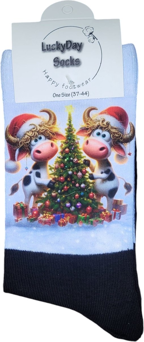 Kerstsokken - Kerstcadeau - Kerst koetjes sokken - December Kado - Grappige sokken - Leuke sokken - Vrolijke sokken - Kerst Cadeau sokken - LuckyDay Socks - Sokken waar je vrolijk van wordt - Maat 37-44