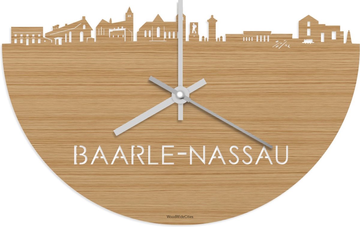 Skyline Klok Baarle-Nassau Bamboe hout - Ø 40 cm - Stil uurwerk - Wanddecoratie - Meer steden beschikbaar - Woonkamer idee - Woondecoratie - City Art - Steden kunst - Cadeau voor hem - Cadeau voor haar - Jubileum - Trouwerij - Housewarming -