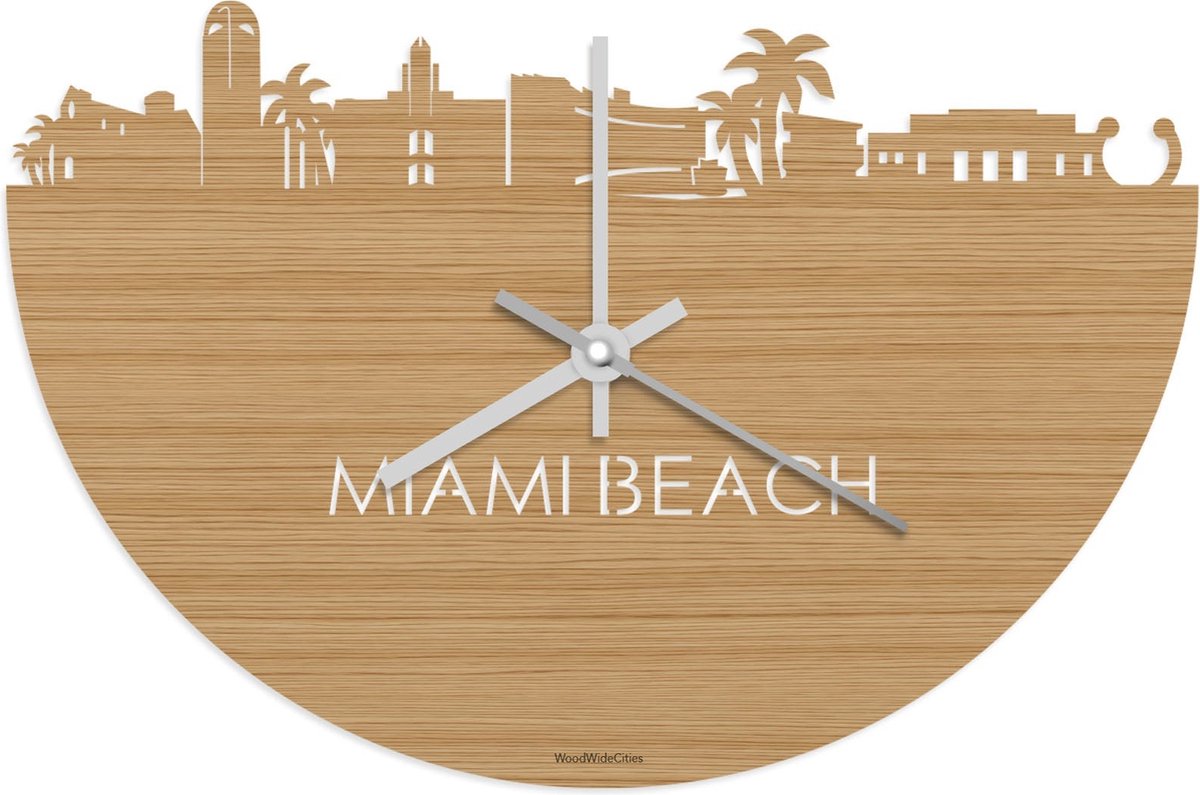 Skyline Klok Miami Beach Bamboe hout - Ø 40 cm - Stil uurwerk - Wanddecoratie - Meer steden beschikbaar - Woonkamer idee - Woondecoratie - City Art - Steden kunst - Cadeau voor hem - Cadeau voor haar - Jubileum - Trouwerij - Housewarming -