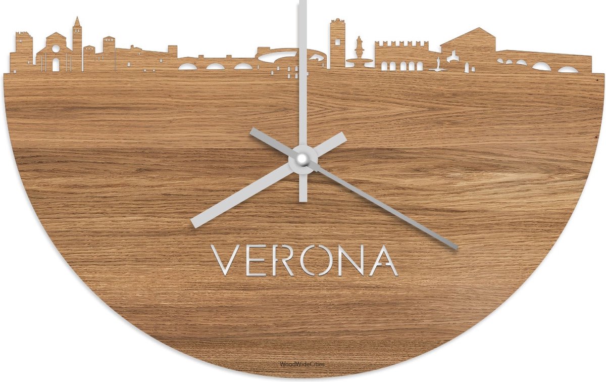 Skyline Klok Verona Eikenhout - Ø 40 cm - Stil uurwerk - Wanddecoratie - Meer steden besch