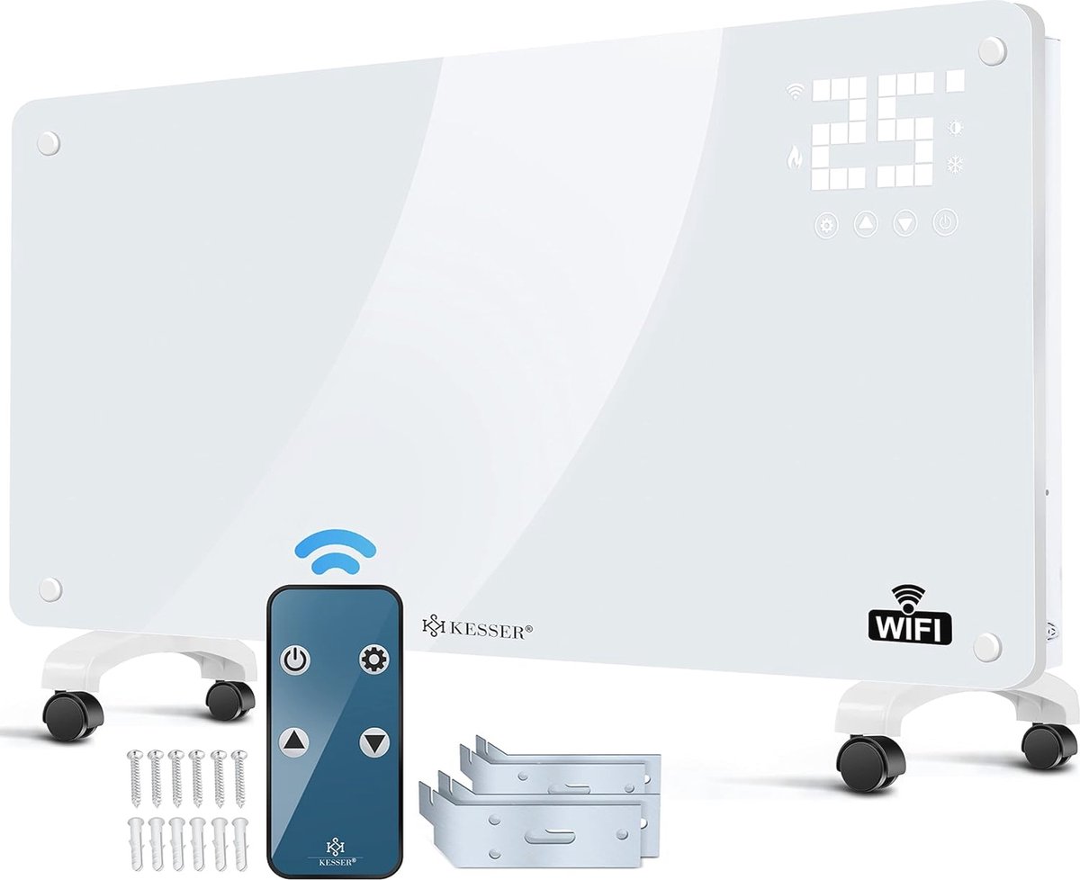 Goedkoopste Glazen elektrische convector radiator met WiFi en afstandsbediening - 2500 Watt