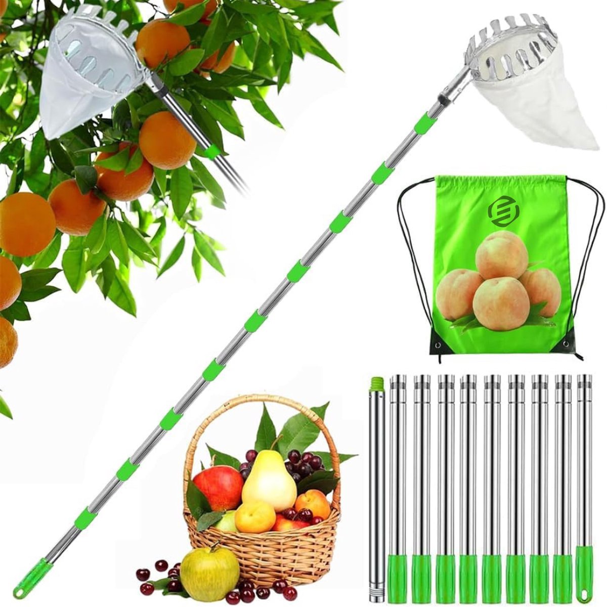 Equivera Appelplukker - Fruitplukker - Appel Plukker - Fruit Plukker - Fruitplukker met Steel - Appelplukker met Steel - Vluchtenplukker - Gemakkelijk fruit plukken!