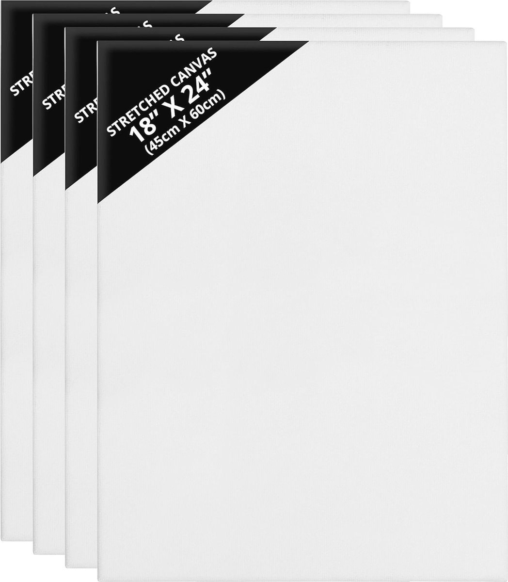Grote Blank Canvas Set - 4 Voorgerekte Doeken van 45 x 60 cm voor Acrylic en Olieverf