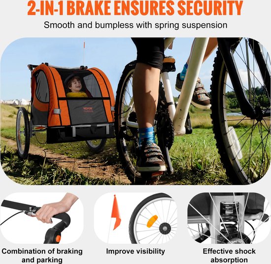 Betaalbare Goederen® Aanhanger Fiets - Fietskar - Fietskar Voor Kinderen - Kinderfietskar - Fiets Aanhanger - Dubbelzits Drager - Opvouwbaar van Beta — afbeelding 4