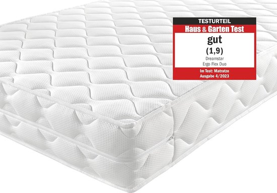 Dreamstar Ergo Flex XXL Duo I Koudschuimmatras met 7 zones, 22 cm hoog, Öko-Tex gecertificeerd, hardheidsgraad 3 en 4, 100 x 200 cm Dreamstar Ergo Flex XXL Duo I Koudschuimmatras met 7 zones, 22 cm hoog, Öko-Tex gecertificeerd, hardheidsgraad 3 en 4, 100 x 200 cm