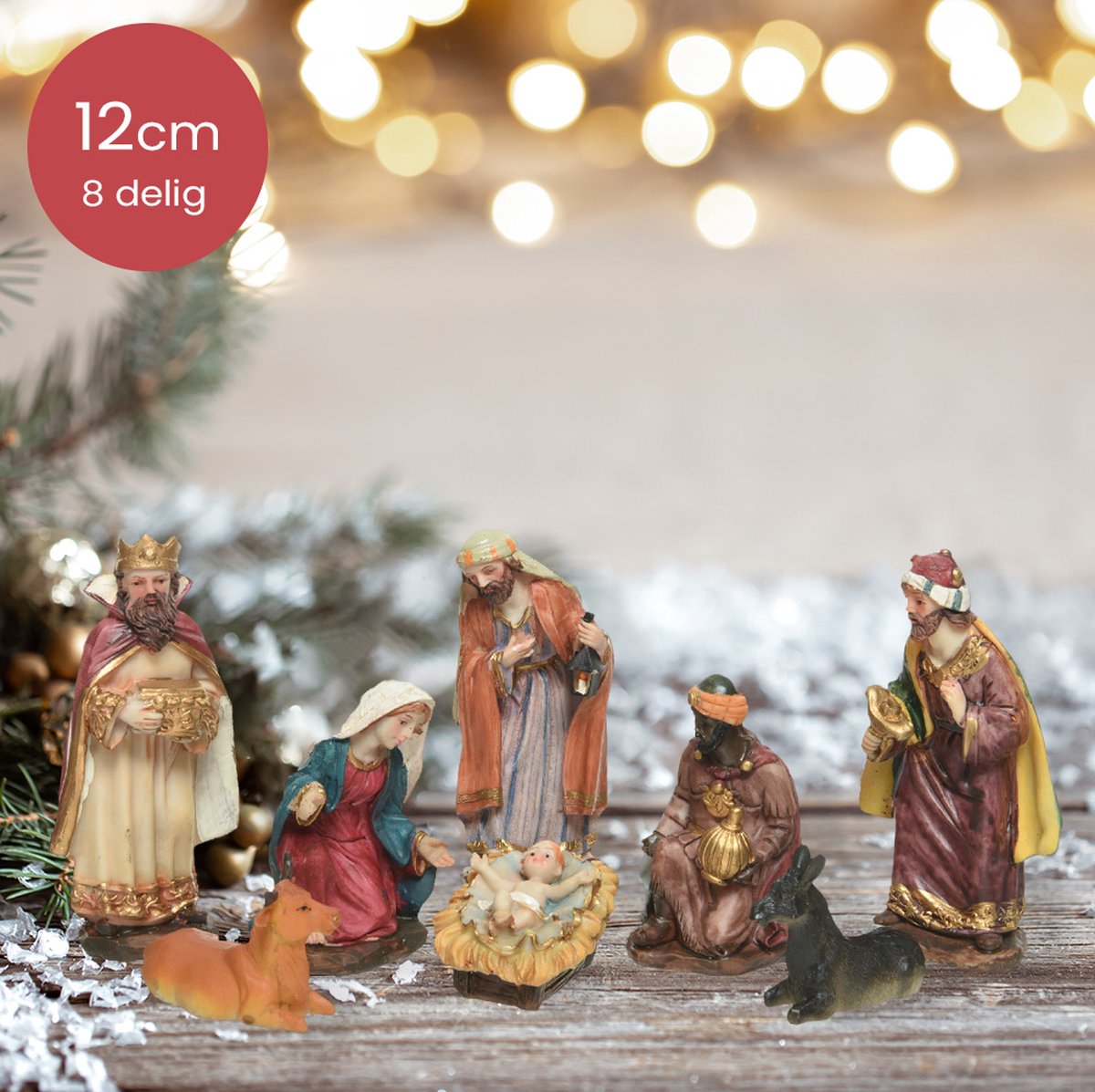 Decoris Kerstgroep poly 8 figuur h12 cm multi