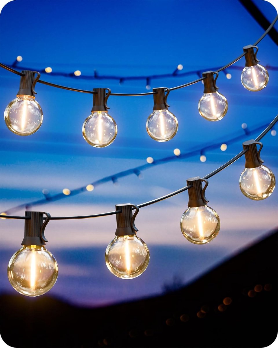 LED bollichtketting met G40 lampen, 75 + 3 onbreekbare lampen, waterdicht IP44. Geschikt voor terras, balkon, feest en Kerstmis. Warm wit.