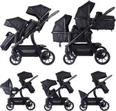 Novi Baby® Pacific Duo Premium Kinderwagen - Zwart - geschikt voor 2 kinderen - te gebruiken als Bolderkar