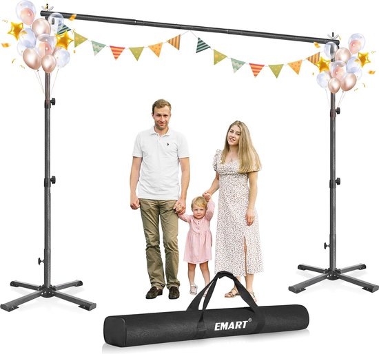 NEEWER Achtergrondstandaard 3 m x 2,1 m, verstelbare fotostudio achtergrond ondersteuningssysteem voor bruiloftsfeesten achtergrond portret fotografie met 4 dwarsbalken, 6 klemmen, 2 oranje zandzakken