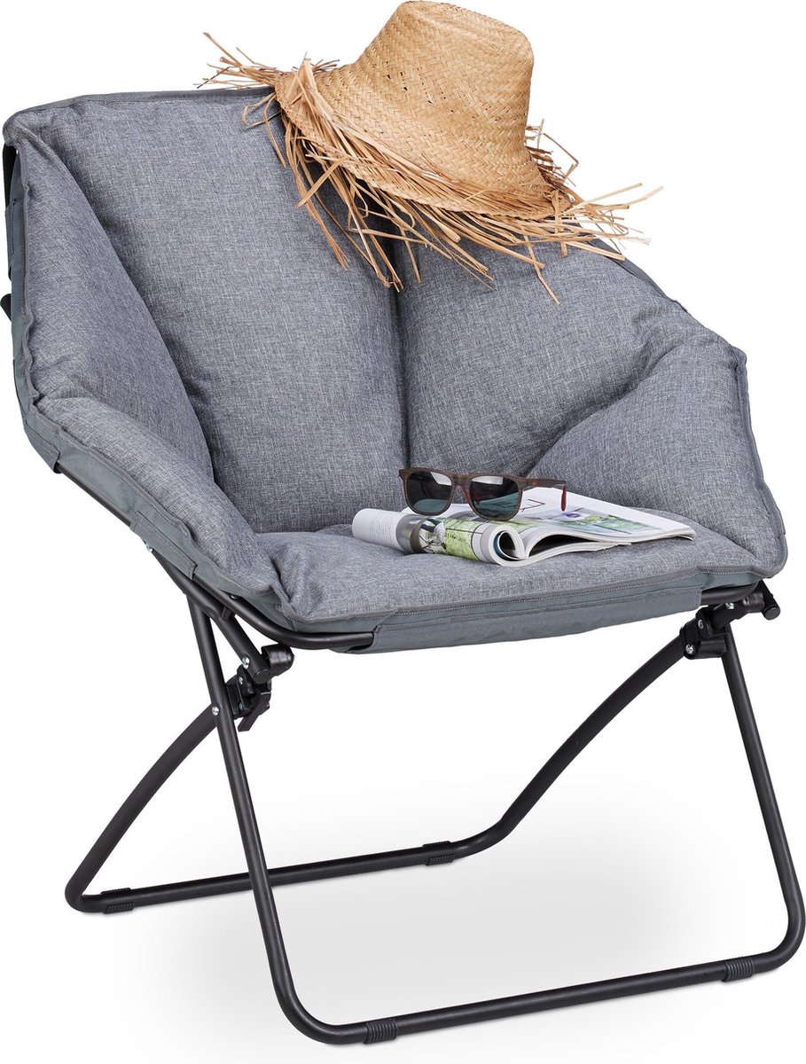 Relaxdays Campingstoel - gepolsterd - moon chair - tuinstoel - visstoel - opvouwbaar