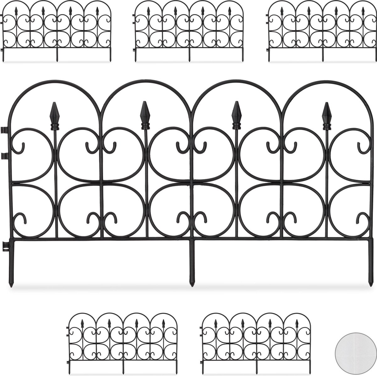 relaxdays perkhekje kunststof - borderrand - sierhekje - decoratief - 30 cm hoog - 4 meter zwart