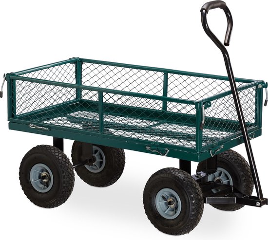 Relaxdays tuinkar - bolderkar - transportwagen - tuinwagen - 150 kg - staal - trekkar