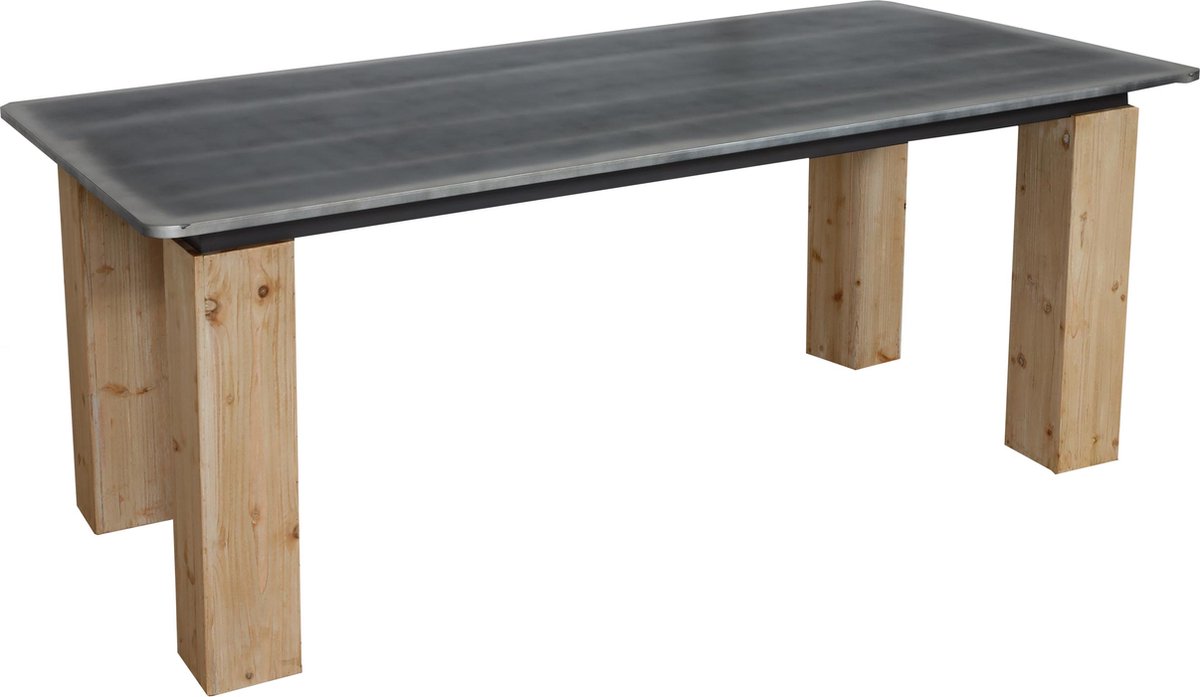 MCW Eettafel MCW-L76, eetkamertafel, industrieel massief hout MVG-gecertificeerd 200x100cm, naturel met metaal look bruin