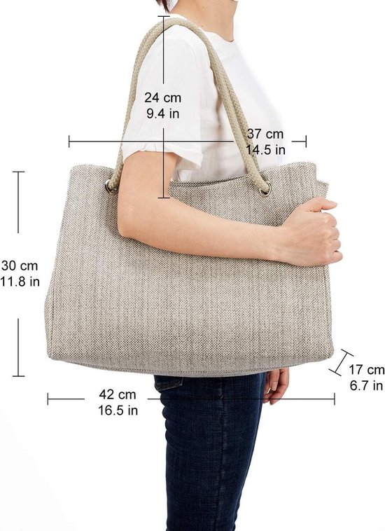 Sac de plage pour femme, grand sac de plage familial avec fermeture éclair, sac de plage XXL, sac de bain, sac à bandoulière