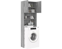 Wasmachine ombouw - Kast - Opbouwmeubel - Verhoger - Wasmachine meubel - Opbergkast - Hout - Grijs Sonoma