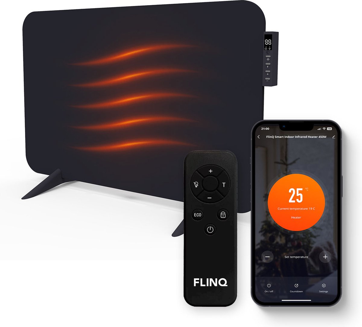 FlinQ Smart Infrarood Paneelverwarmer - Verwarming elektrisch - Verwarmingspaneel - 450W - Zwart