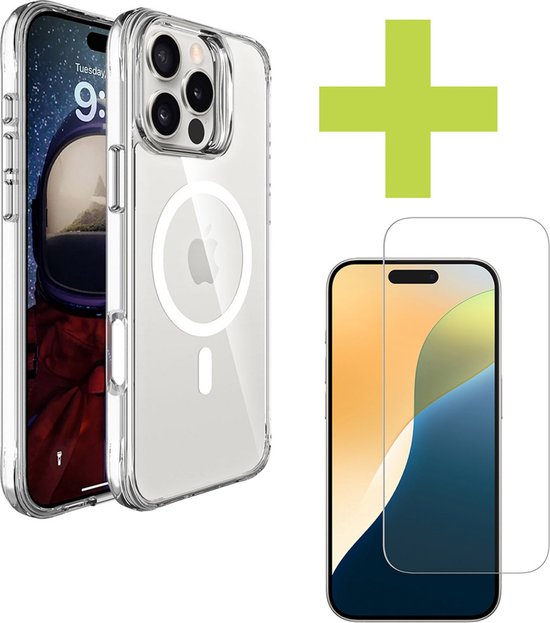 imoshion Hoesje geschikt voor MagSafe & Screenprotector Gehard Glas - Geschikt voor iPhone 16 Pro - Transparant