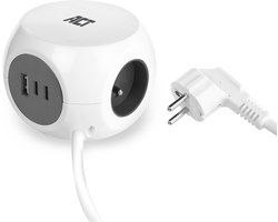 ACT Stekkerdoos kubus met 3 stopcontacten, 30W Power Delivery USB-C/A poorten, kabellengte 1,5m AC2425