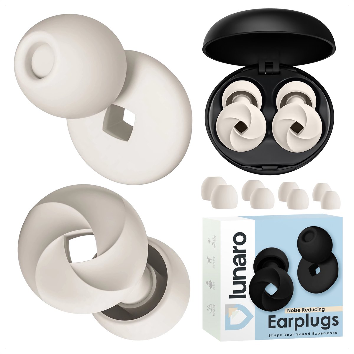 Goedkoopste Lunaro Oordoppen Slapen - Sleep Plugs / Slaapoordoppen - Oordopjes Slapen & Festival - 33dB - 4 Maten - Geschikt voor Zijslapers - Beige