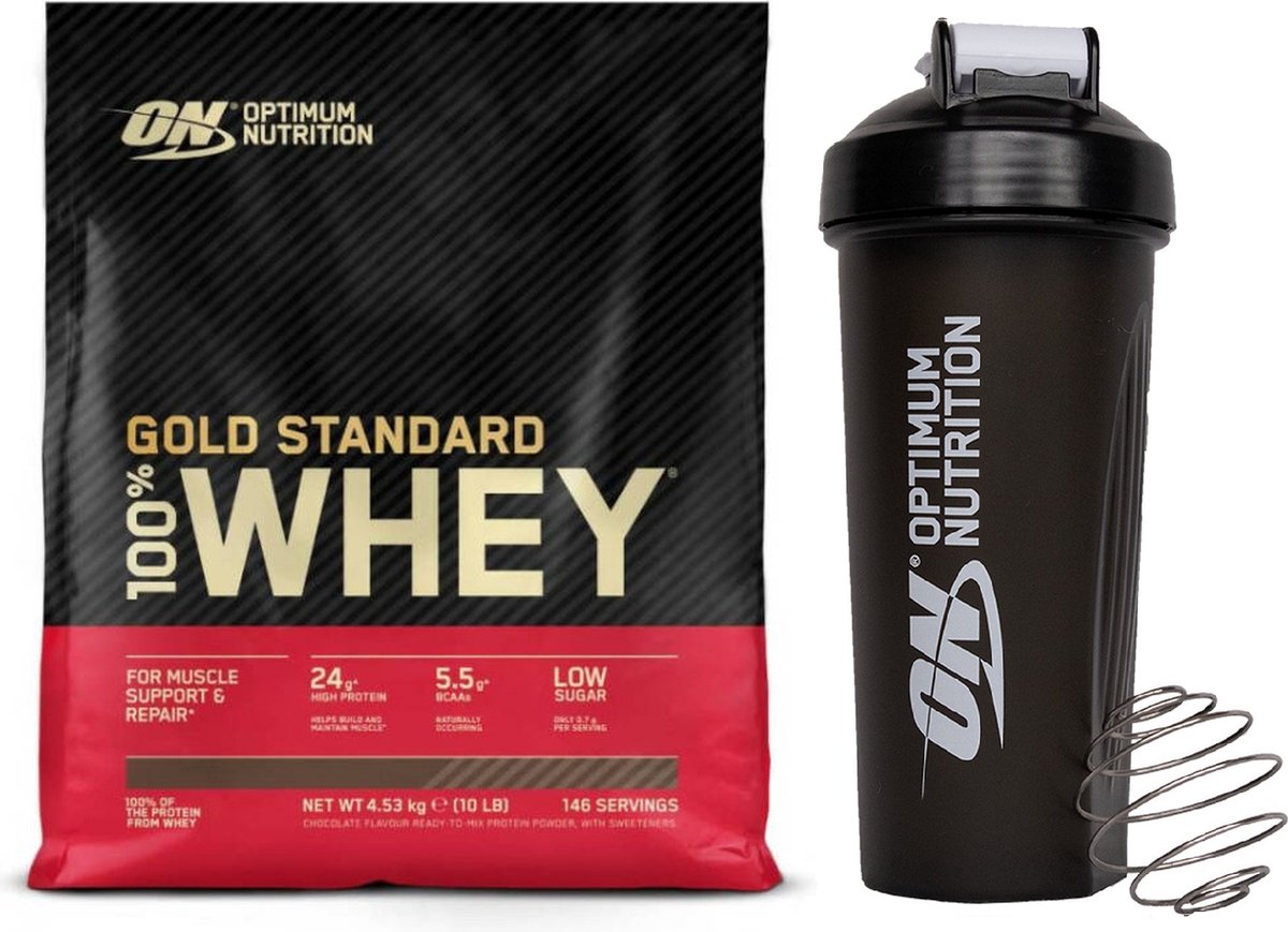 Goedkoopste Optimum Nutrition Gold Standard 100 Whey Protein Bundel – Double Rich Chocolate Proteine Poeder ON Shakebeker – 4530 gram (146 servings
