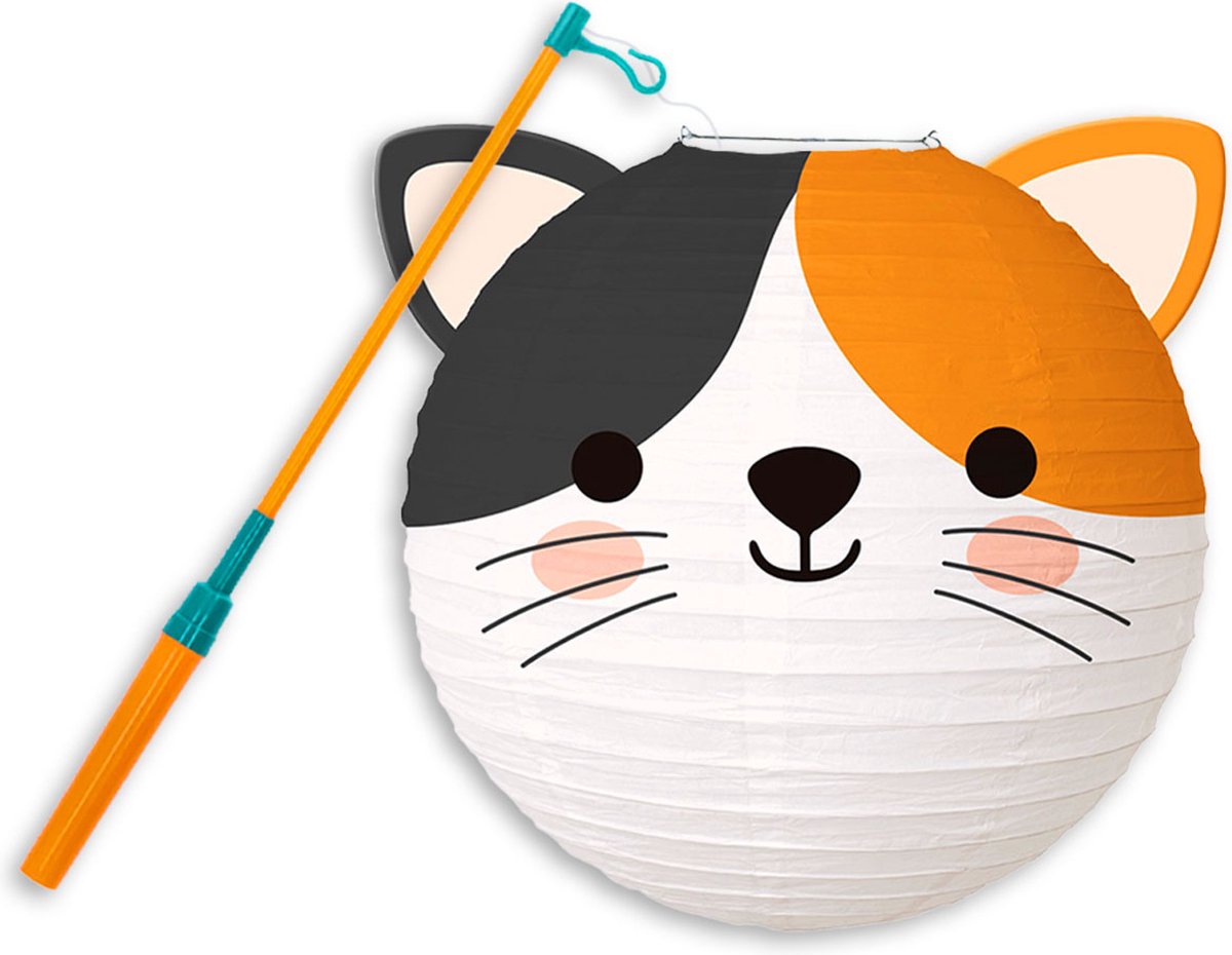 LUQ - Kat - Lampion - Sint Maarten - Lampionstokje - Met Lichtje - Dieren - TrekLampion - Papier - Kind - 1 Stuk