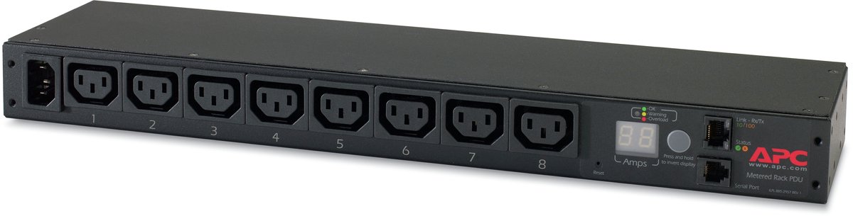 APC Rack PDU, Metered, 0U/1U, 10A, 230V, (8x) C13, C14 stekker