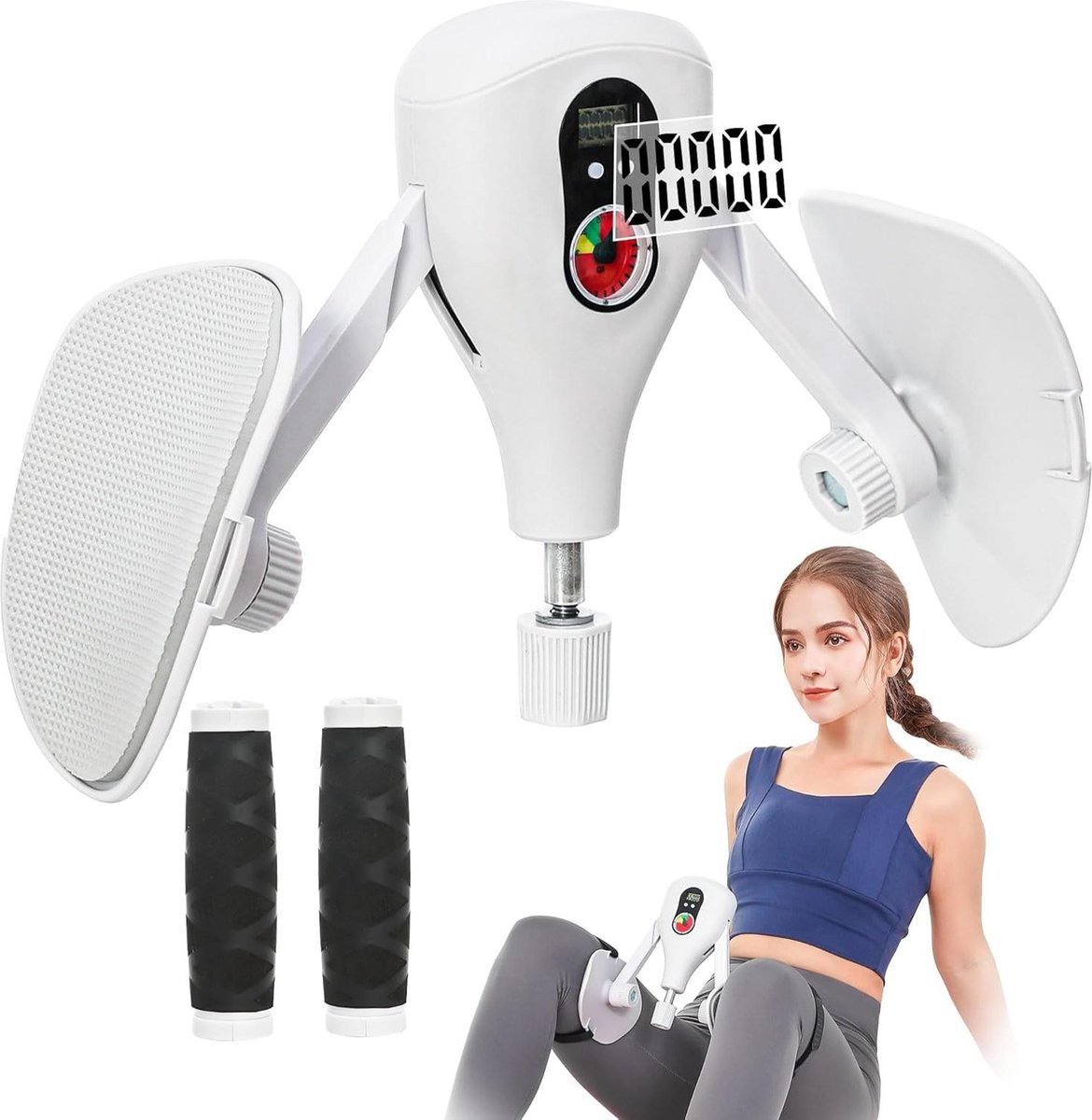 Multifunctionele instelbare dijbeentrainer - hoek en dikte - bekkenbodemtrainer voor dames en heren - thuis heuptraining en armtraining - telbaar design - grijs