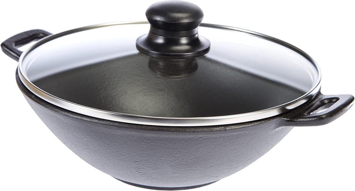 Wok stoomrooster stokjes gietijzer diameter 24 cm inductiekookplaten zwart - mini-wok-set