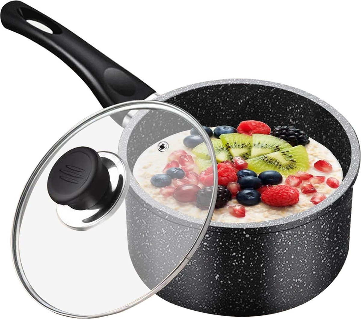 18 cm Melkpan met Deksel - 2 liter Steelpan - Inductie Kookpan met Anti-aanbaklaag - Afneembare Handgreep - Universeel inductiekookplaten - Alle Warmtebronnen