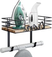 Bol.com Strijkplank Hanger met Houten Basismand - Wasruimte Strijkplankhouder met Verwijderbare Haken Strijkplank aanbieding