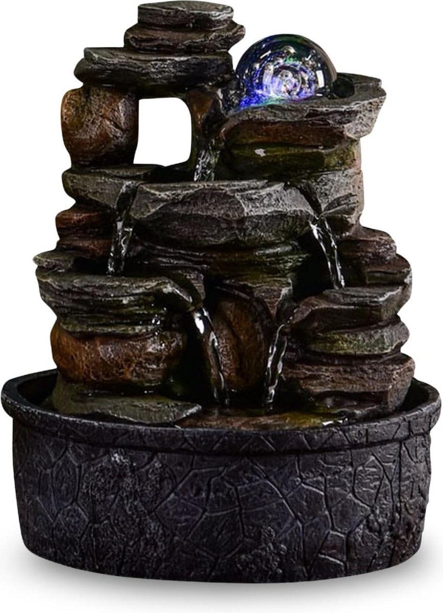 Indoor Fontein Natuur Steeneffect Rock Kleurrijk Licht Cadeau-Idee Waterval Tafelfontein Zen Woondecoratie Ontspannende Beweging Feng Shui Happy 263 x 228 x 229 cm Satya Zen'Light