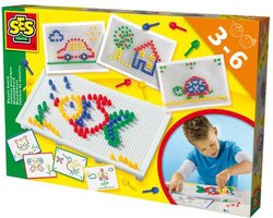 SES - Mozaïekbord - Montessori Speelgoed - met gekleurde pinnen en voorbeelden - steeds opnieuw te gebruiken