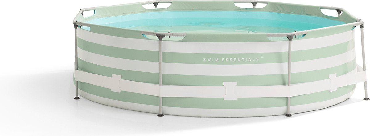 Swim Essentials Opzetzwembad Frame Zwembad Rond Groen Wit Gestreept 305 x 76 cm Met Filterpomp Grond- & Afdekzeil