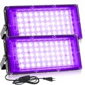Yuragim 2 stuks 50 led-blacklight-spots, 50 W, IP66 waterdicht, uv- blacklight-lamp met stekker voor disco, Halloween-decoratie, glow-party, podiumverlichting