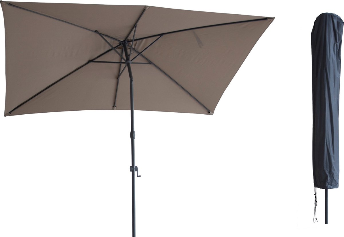 Kopu® Sevilla Parasol Rechthoek 200x300 cm met Hoes - Balkonparasol Taupe