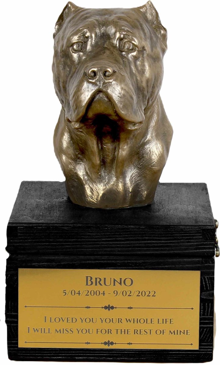 Cane Corso urn hond met gravure en hondensculptuur, handgemaakt kunstwerk