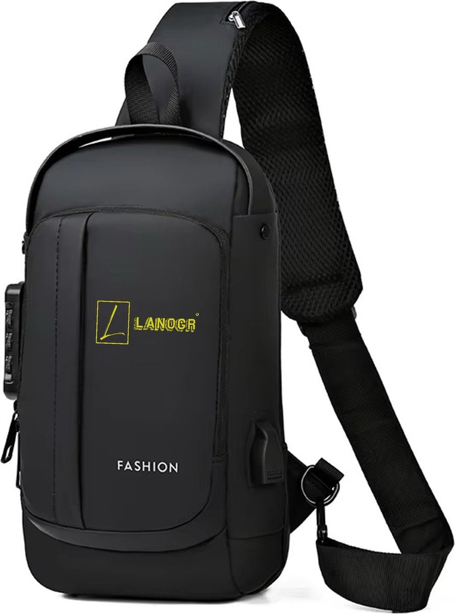Crossbody Tas dames en heren met USB-Oplaadpoort, Waterdicht Design, Verstelbare Schouderriem en Anti-Diefstal Veiligheidssluiting – Perfect voor Reizen en Dagelijks Gebruik, Zwart