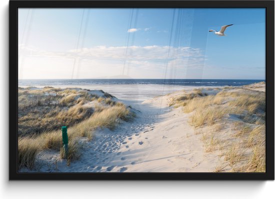 Affiche - Cadre photo - Mouette - Mer - Dunes - Affiche plage - Image dans cadre - 60x40 cm - Décoration chambre - Cadre affiche - Cadre - Cadre affiche - Décoration maison