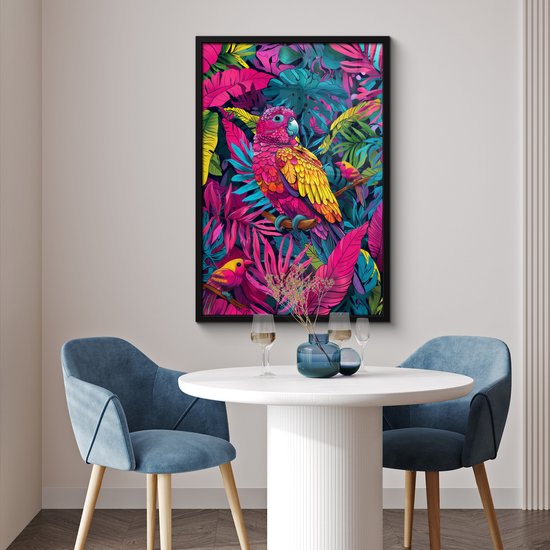Affiche encadrée - Cadre photo 60x90 cm - Posters - Perroquet - Tropical - Jungle - Coloré - Cadre affiche noir - Décoration murale chambre ado - Décoration chambre ado - Accessoires chambre ado