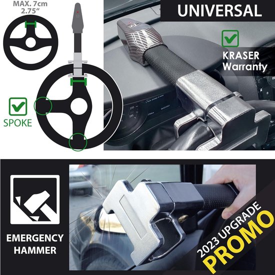KRASER KR830 Antivol Voiture Avec Alarme 120dB, Canne Antivol Voiture Haute Sécurité