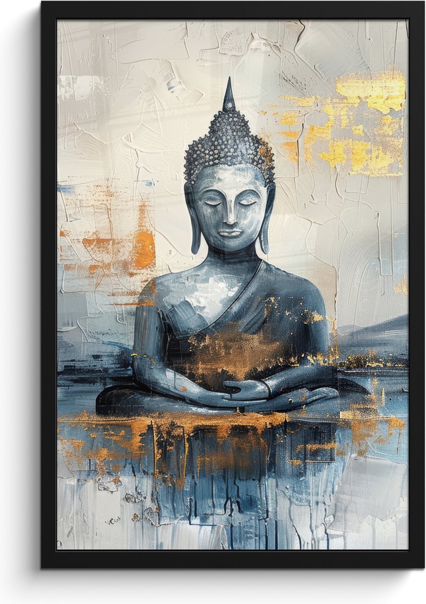 FrameYourWall Poster in lijst - Fotolijst 40x60 cm - Posters - Buddha - Goud - Abstract - Modern - Posterlijst zwart - Decoratie - Wanddecoratie woonkamer - Muurdecoratie slaapkamer